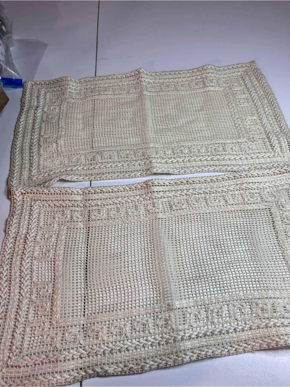 Handmade Cream Crochet Rectangle Doilies.  Great for end tables or night stands